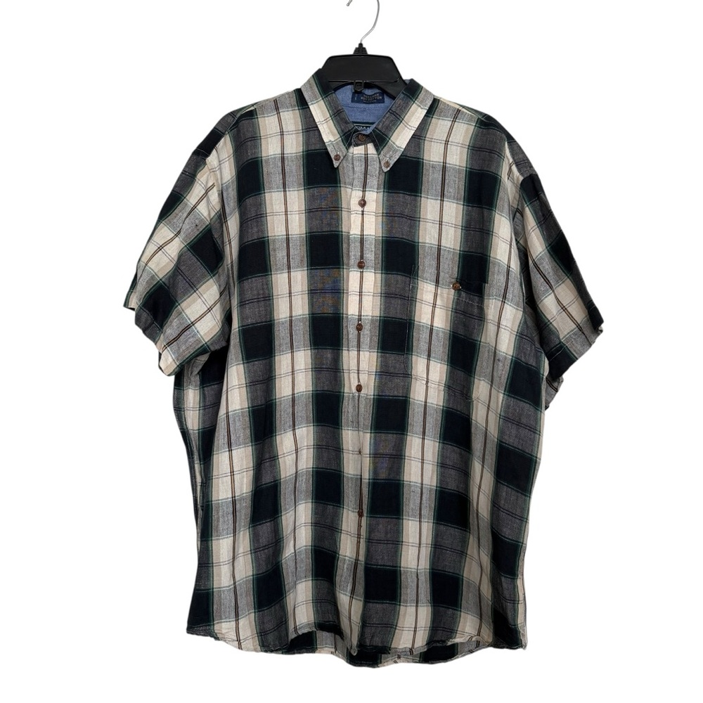 Chaps Ralph Lauren Men’s Sz XL Vintage Linen Blend Plaid Short Sleeve Shirt